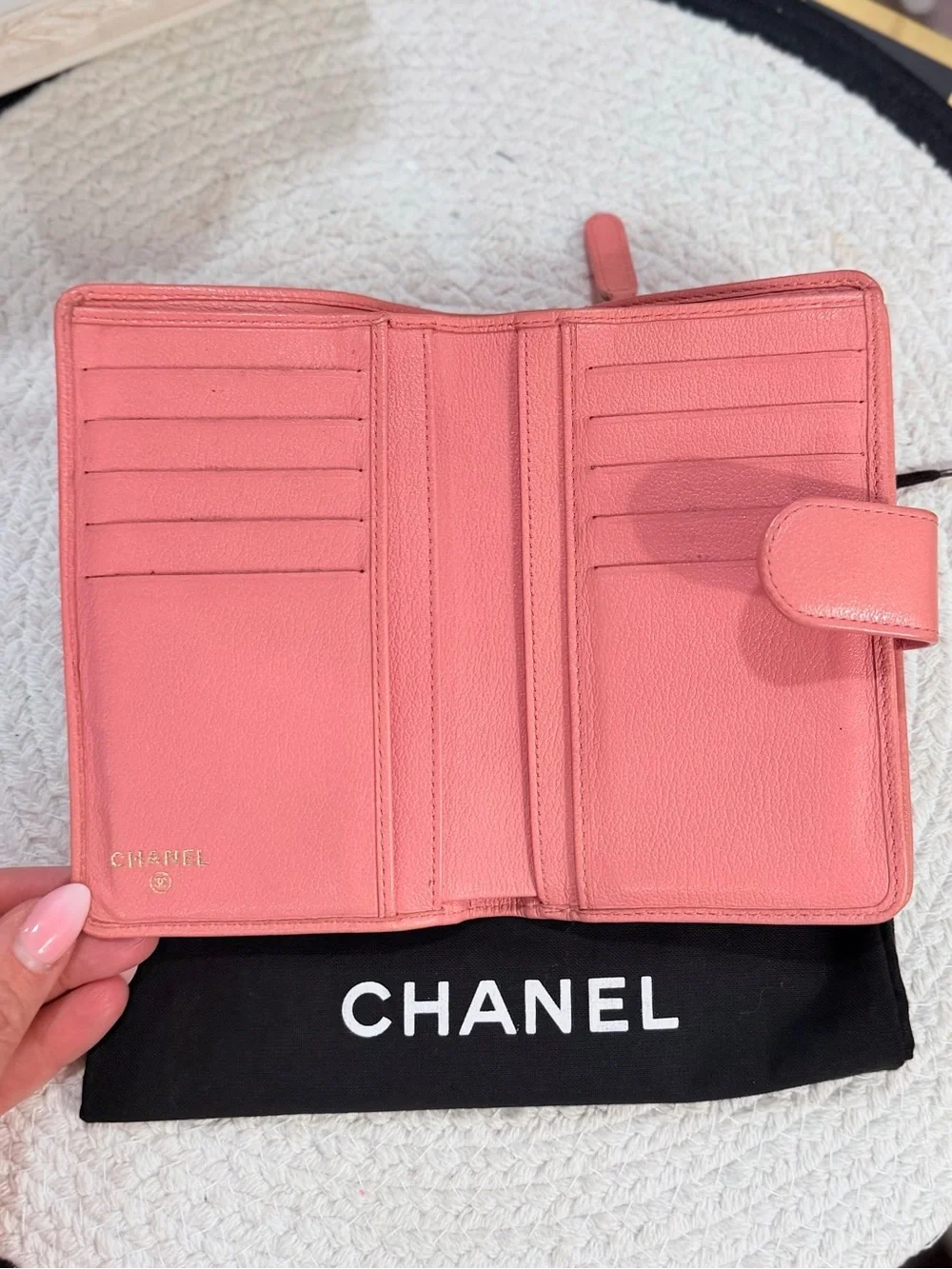 CHANEL Camellia L-Zip Pocket Wallet Pink Lambskin Gold Hardware + Dust Bag
